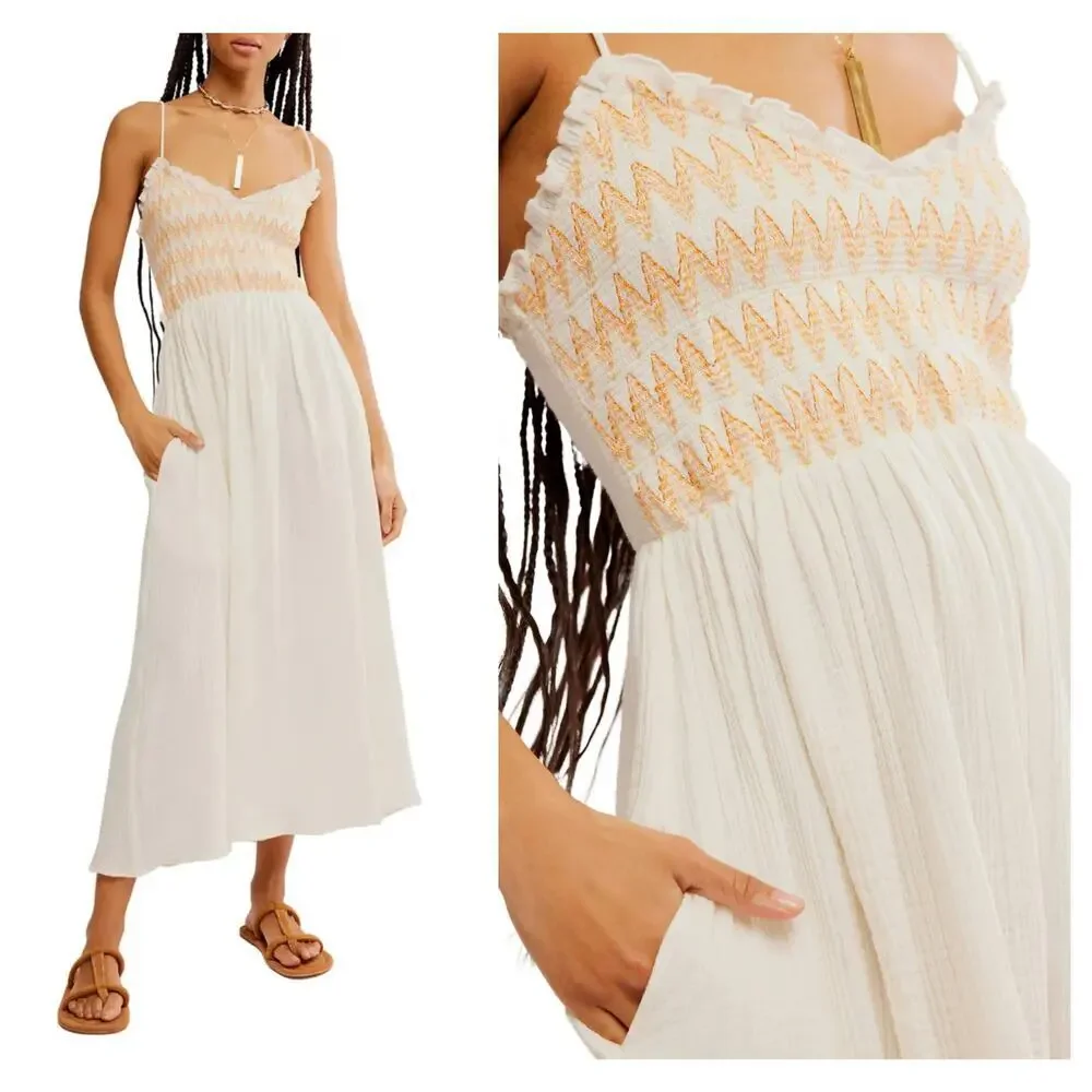 Free People Sweet Nothings Cotton Gauze Midi Sundress Size Small - Picture 12 of 12